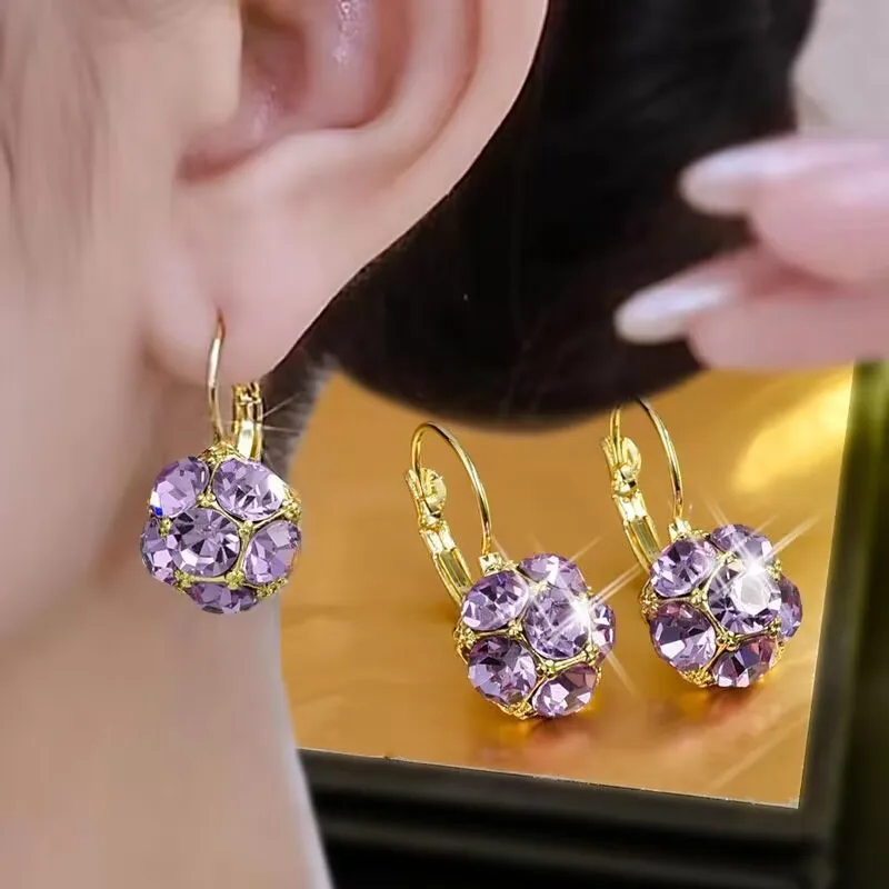 Korean Fashion Purple Crystal Drop Earrings For Women Jewelry 2026 Trending New Luxury Vintage Women's Zircon Earrings  A65