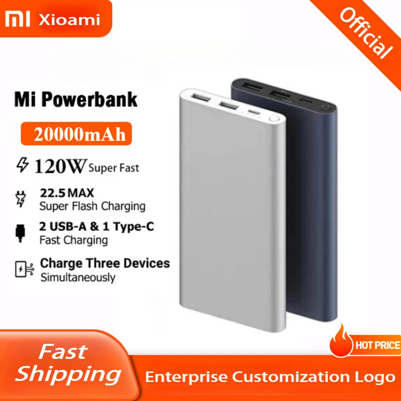 

Xiaomi-MIJIA 20000mAh 22.5W Power Bank Type-C 3-Way Quick Charge PB100DZM QC3.0 Dual USB Original Power Bank 100000mAh