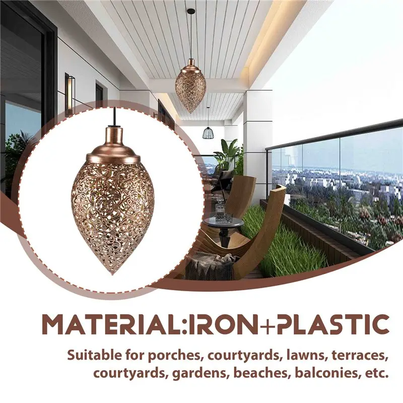 ABKS-Solar Powered LED Moroccan Hanging Lantern Retro Moroccan Pattern Projection Lamp Outdoor Garden Decor Fairy Light Kit
