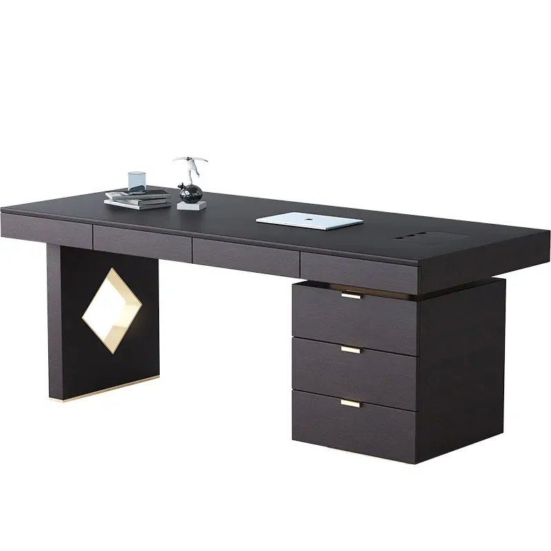 Italian Minimalist Smoke Study Desk, Modern Minimalist Home Computer Desk, Light Luxury Desk