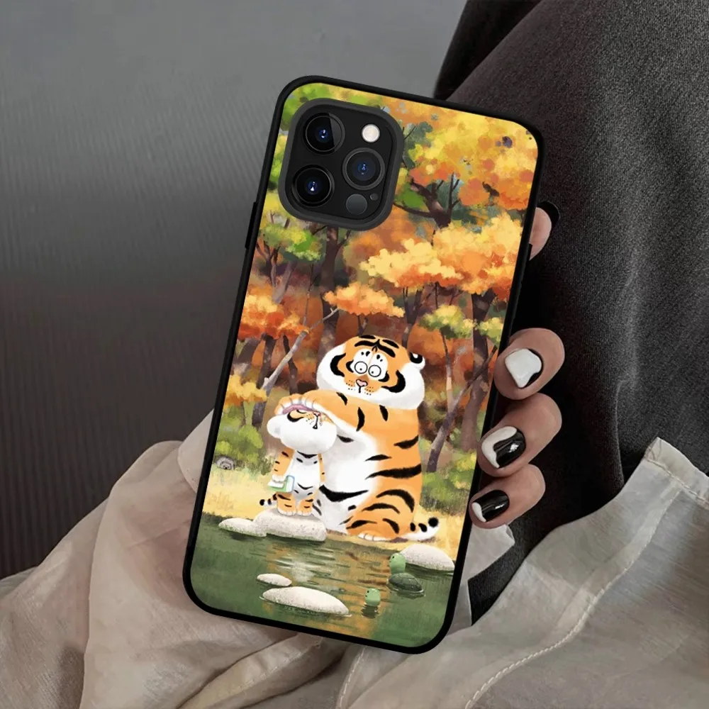 Cartoon Fat Tiger Phone Case For iPhone 15 14 11 12 13 Mini Pro XS Max Cover 6 7 8 Plus X XR SE 2020 Funda Shell image 3