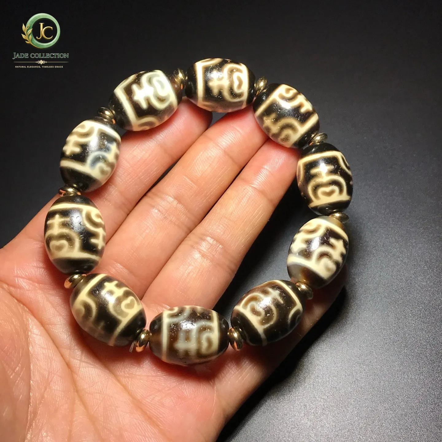 Tibetan Old Agate DZi Aquarius Bead Amulet Bracelet J0413