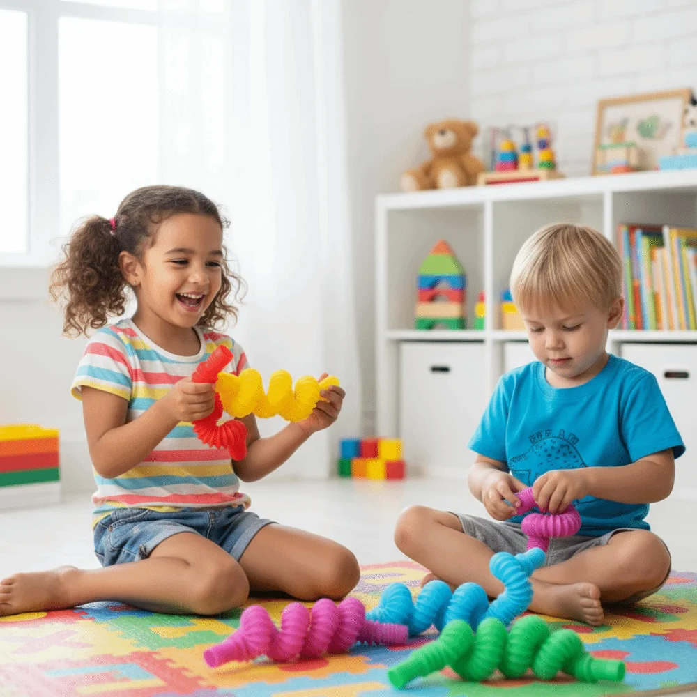 8개입 재미있는 컬러풀 팝 튜브 2.9cm 고강도 플라스틱 신축성 있는 피젯 자폐증 감각 도구 파티 기념품