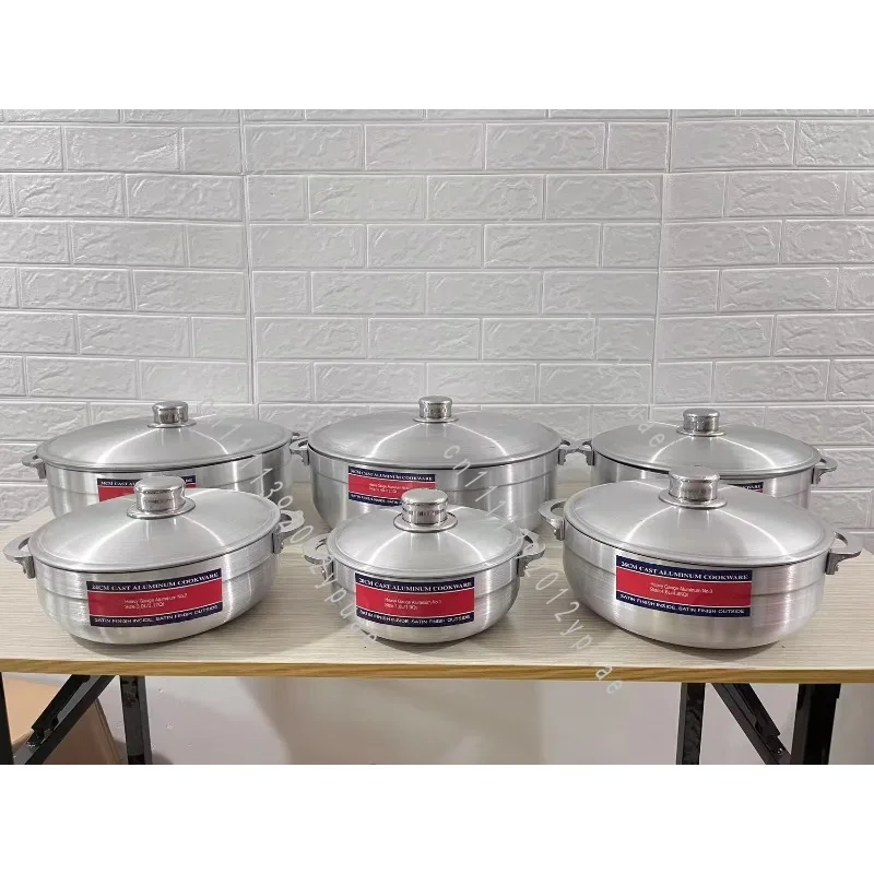 6-Piece Sand Polished Aluminum Cookware Set, 20-36cm Cooking Vessel, Soup Pot for Middle East & African Kitchen