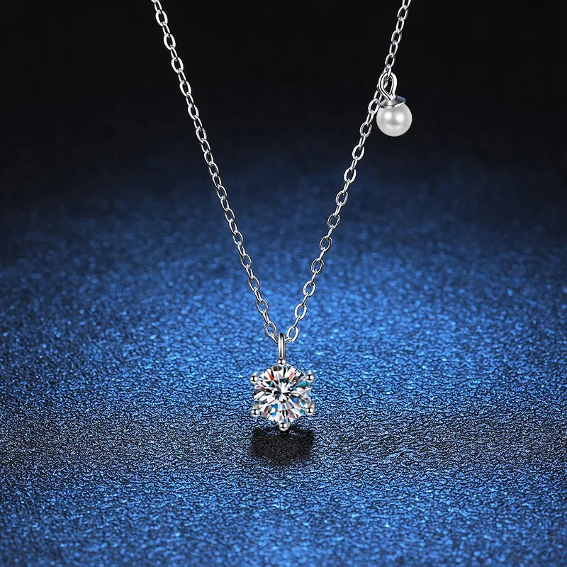 Real 0.5-1ct Moissanite Pendant Necklace for Women Party Fine Jewelry S925 Silver 6 Claw Diamond Neck Chain Necklaces Gift