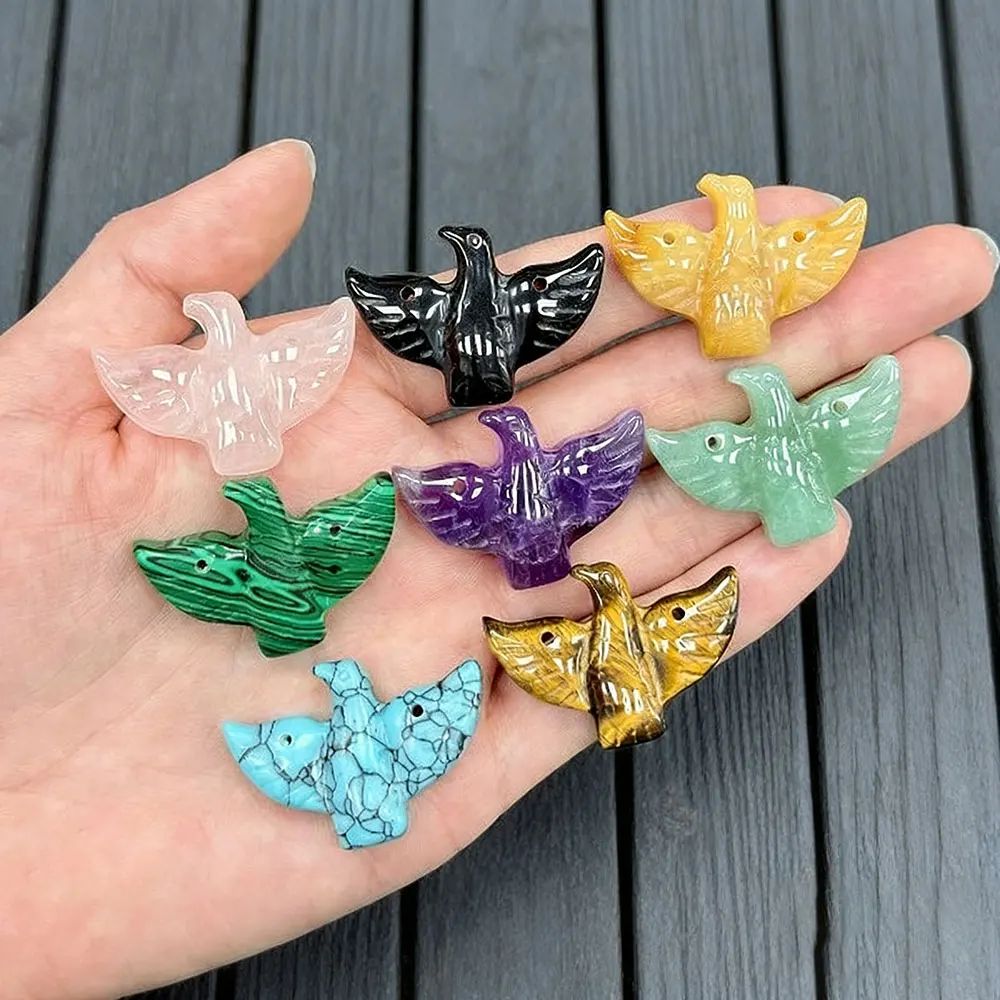 Carved Eagle Bird Carvings Crystal Charms Pendant for Necklace Jewelry Making Sculpture Statue Natural Stone Quartz Amethysts