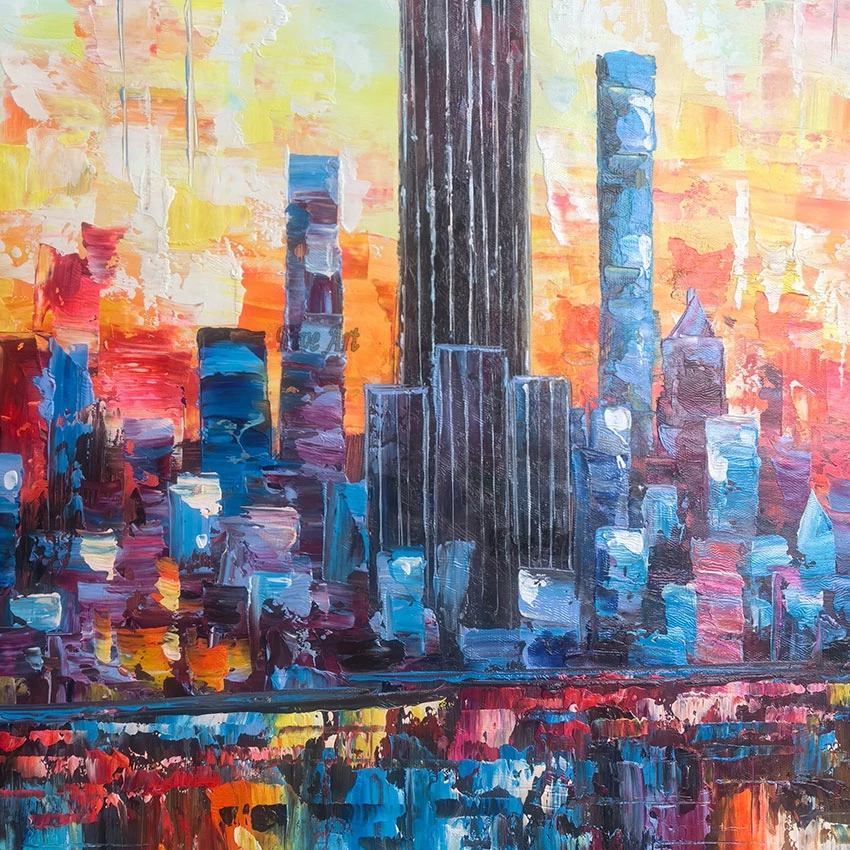 Large Size Quality Artwork High Buildings Modern Abstract Oil Paintings On Canvas Imports Home Decor Living Room Wall Picture