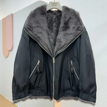 Women's jacket 100% Natural Real Fur Coat Winter Down Jacket...