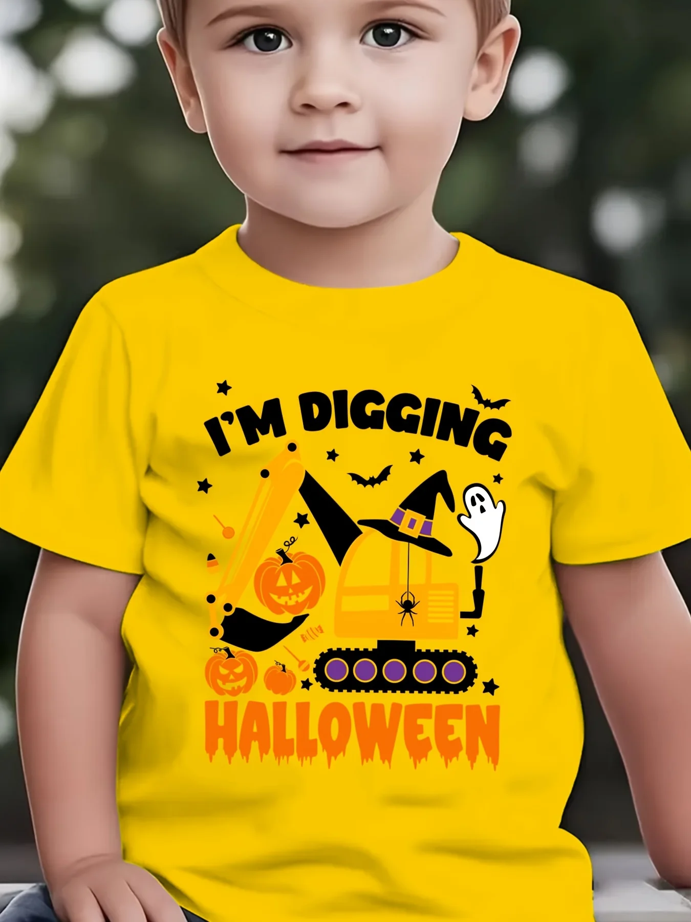 Summer Children's Fashionable Short Sleeved I'm Digging Halloween Element Series Printed Outdoor Casual Parent-child Top
