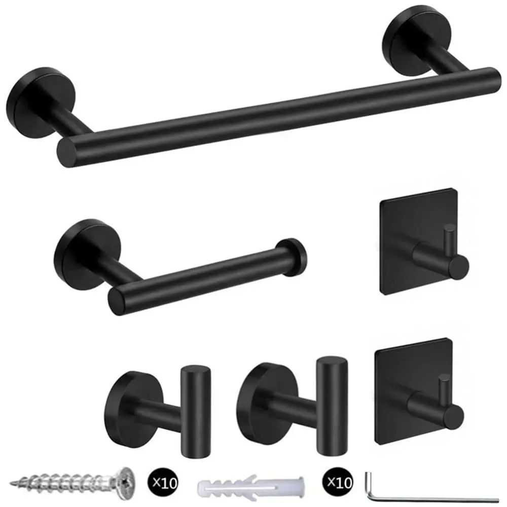 

Free Shipping-6Pack Matte Black Bathroom Hardware Set, SUS 304 Stainless Steel Towel Holder Wall Mounted
