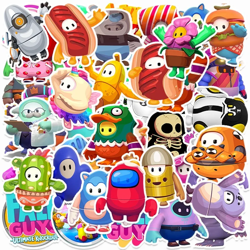 50pcs Fall Guys Game Stickers Luggage Stationery Water Cup Car Cell Phone Scooter Laptop Refrigerator Decoration Sticker