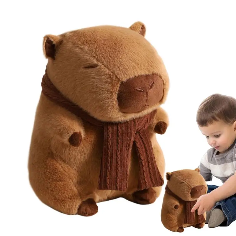 Capybara Doll Plush Figurine Toy Cuddly Stuffed Animal Doll Adorable Cartoon Home Stuffy With Scarf For Bedroom Sofa