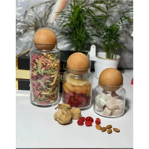 İliva 3'lü Wood Top Cap Jar Set, Storage Container, Spice