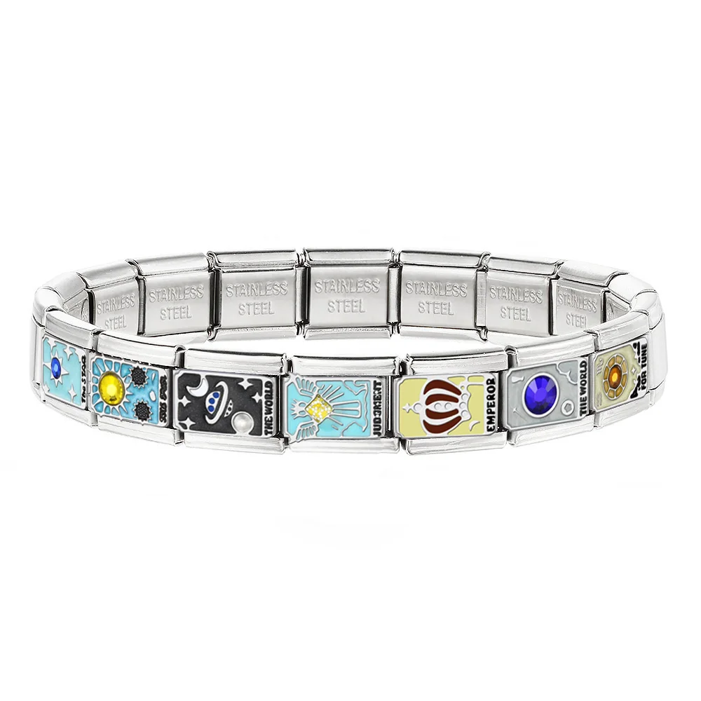 Design Colorful Crown Angel Planet Stainless Steel Link fit 9mm Italian Tarot Card Series Jewelry Making DIY Charm Bracelet Gift