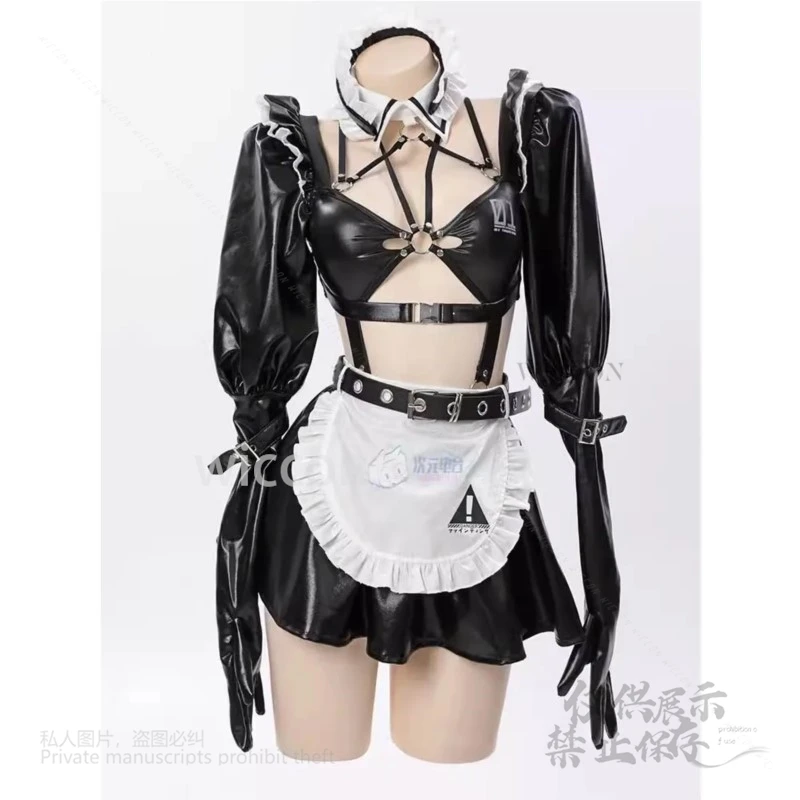 Disfraz de Cosplay de Anime Mikuu, vestido Sexy de cuero Pu para sirvienta, traje de batalla, pelucas, conjunto completo para mujeres y niñas, fiesta de Carnaval de Halloween personalizada