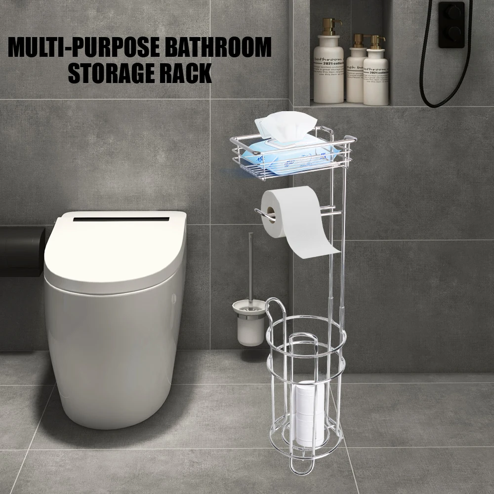 

Stainless Steel Bathroom Paper Roll For Phone Tissue Multifunctional Storage Shelf Vertical Storage Basket Toilet Paper Holder