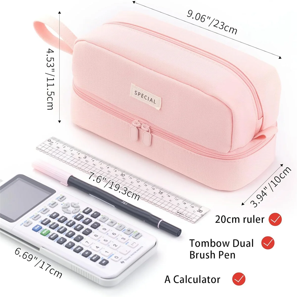 Big Capacity Large Pencil Case Pen Pouch Bag with 2 Compartments for Girls Boys Teen School Students Adults Pink