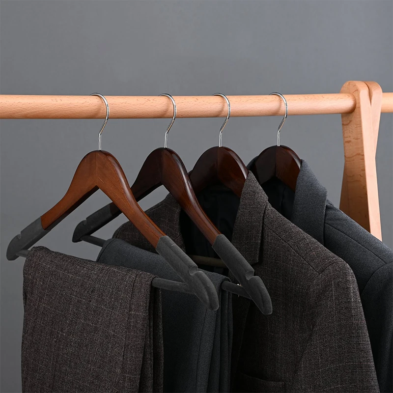 

Wooden Hangers wardrobe closet organizer non slip velvet shoulder for suit coat dress display luxury Solid wood clothes hangers