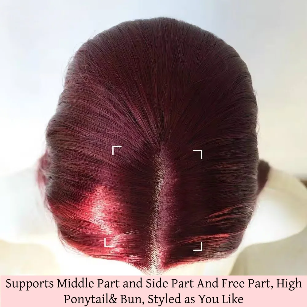 بورجوندي الأحمر شعر مستعار العظام مستقيم الدانتيل الباروكة الأمامية 99J اللون 13X4 HD شفافة قبل قطعها غلويليس الاصطناعية تأثيري للبيع