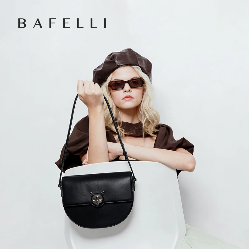 BAFELLI WOMEN'S 2026 NEW LUXURY GENUINE LEATHER FASHION CROSSBODY CAT BAGS FEMALE CASUAL STYLISH SADDLE SHOULDER PURSE BRAND