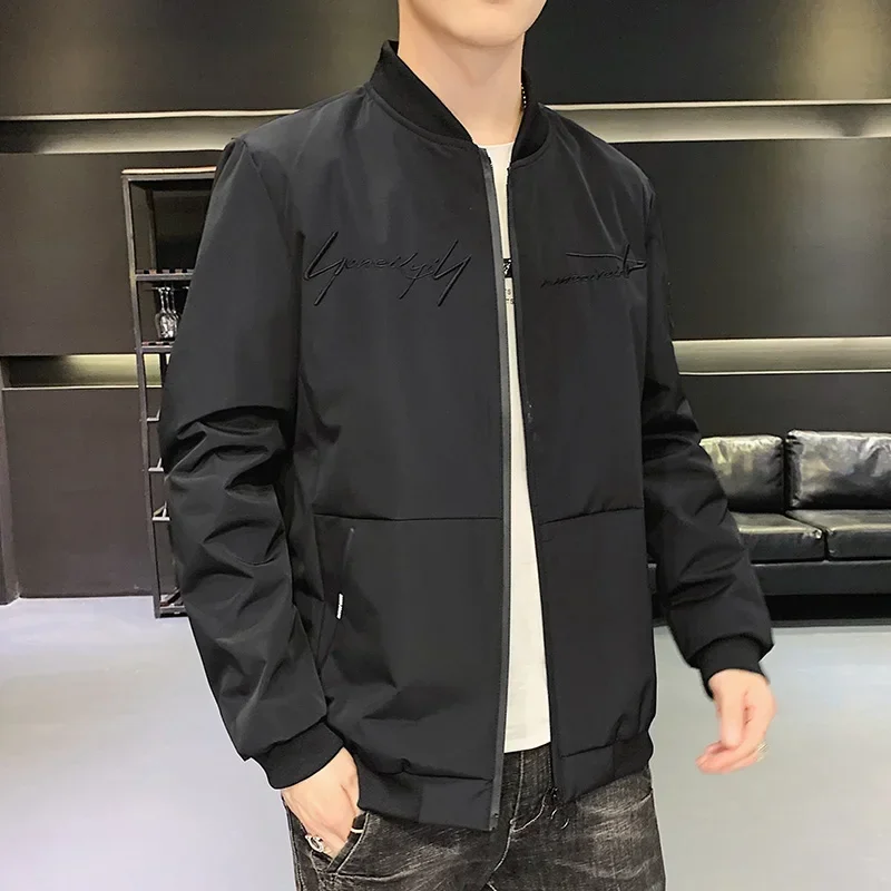 

Men's Letter Embroidered Casual BomberJacket Coat Men's Spring Autumn Korean Version Trendy New Sports Leisure Functional Jacket