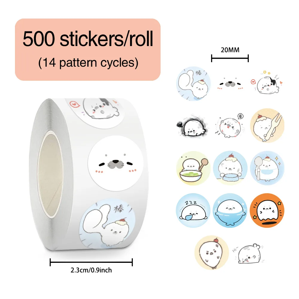 500PCS/Rollo de Adhesivos con Dibujos Animados de Animales Marinos, Adhesivos Kawaii para Decoración Creativa, Fundas de Teléfono Móvil, Cuadernos, Regalos