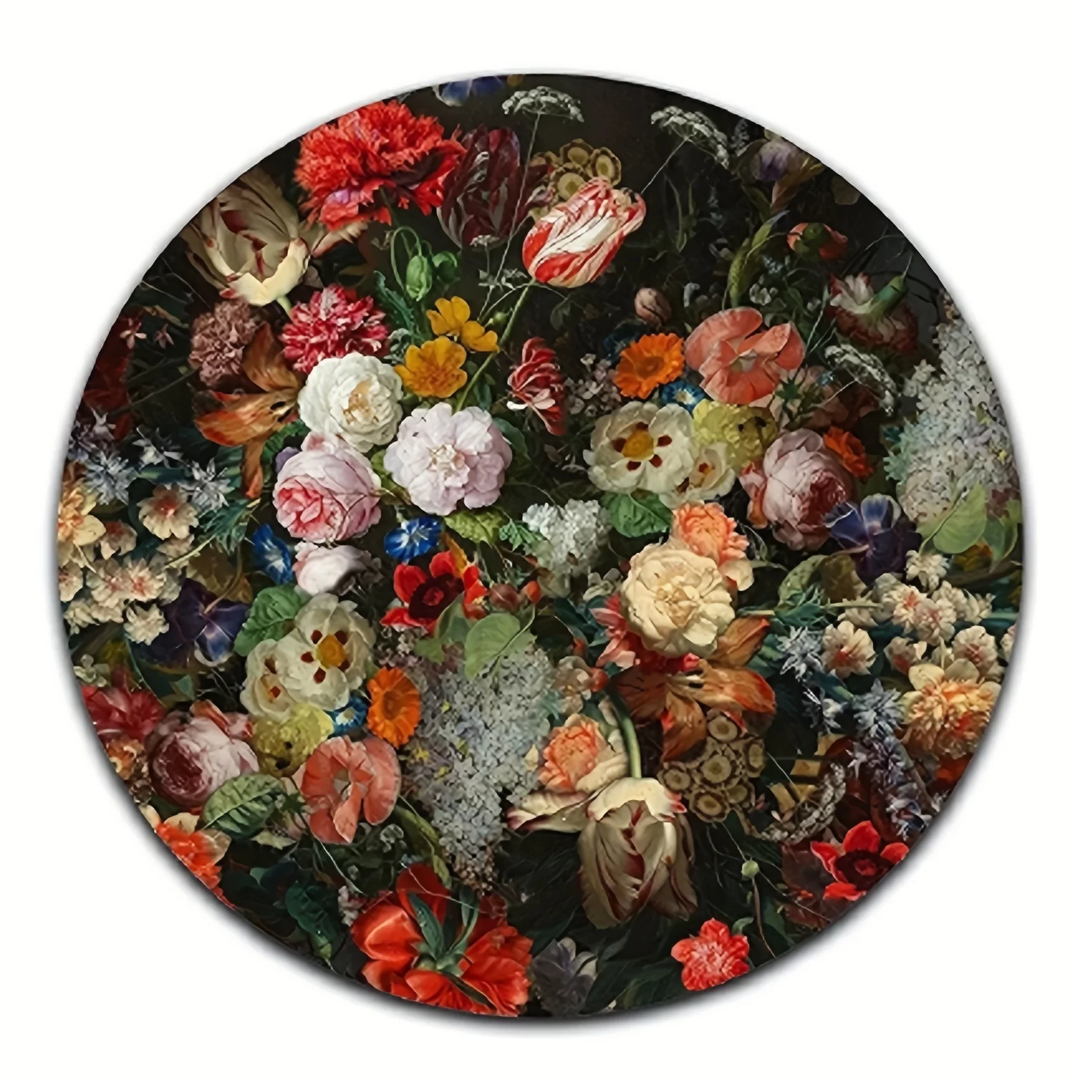 Elegant Floral Round Area Rug, Soft Non-Slip Machine Washable Floor Mat for Living Room Bedroom Kitchen Entryway Decor