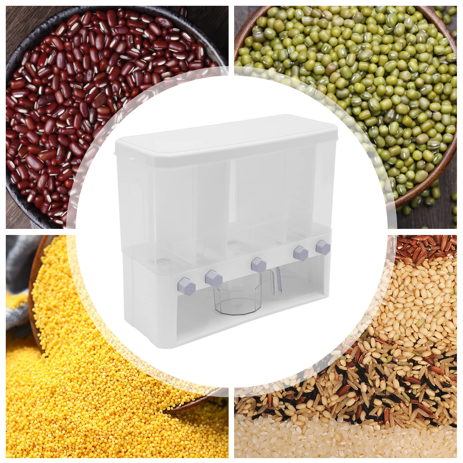 Dry Food Dispenser 5-Grid Cereal Dispensers Food Storage Container Kitchen