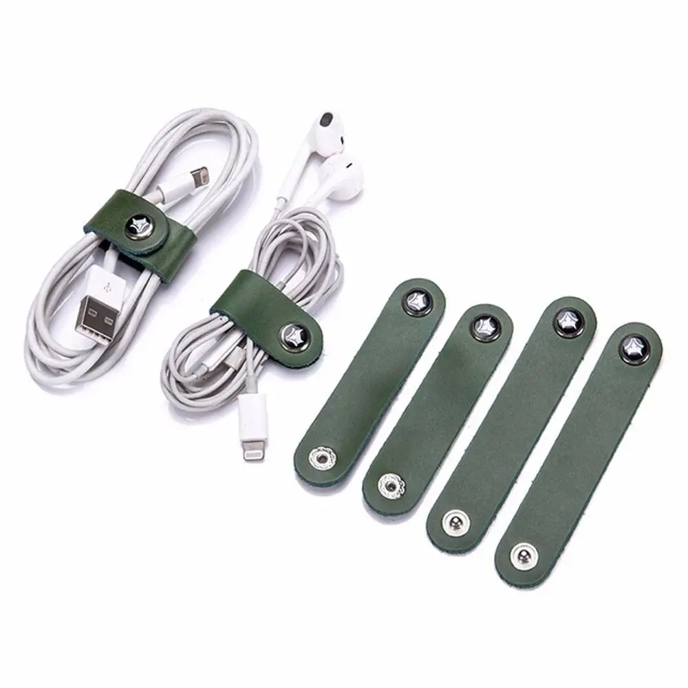 4Pcs Couro Dados Cabo Organizador Cord Winder Correias Fone de ouvido Envoltório Winder Carregador Protetor Tidy Armazenamento Cabo Titular Clipes