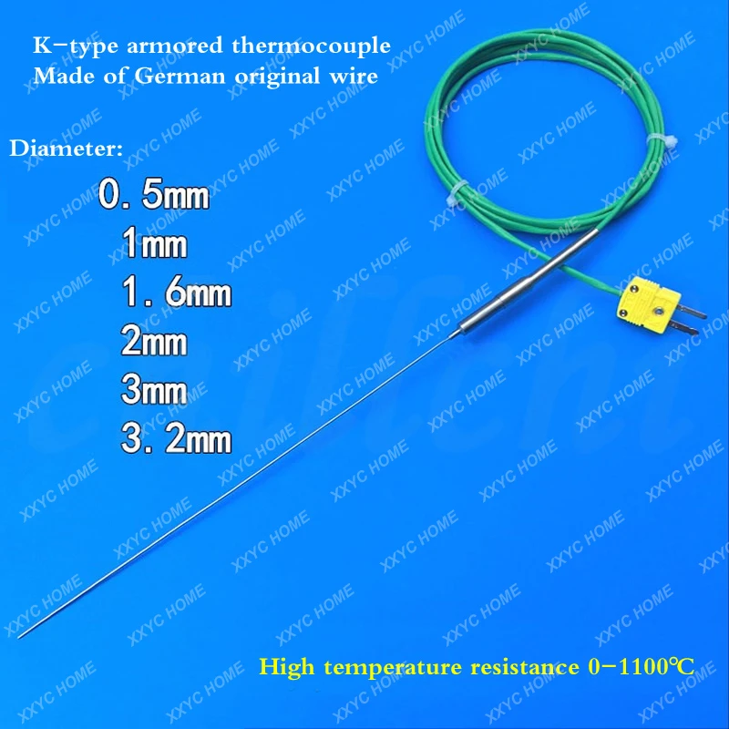 Armoured K type thermocouple diameter 0.5mm probe 3mm temperature resistance 1000 degree furnace temperature detection