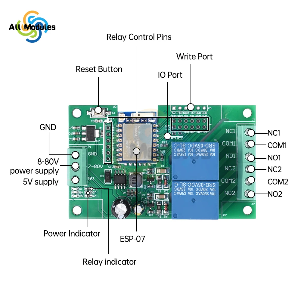 1/2/4/8 ESP-07 WIFI Relay Module Suitable For Secondary Development AC/DC Power Supply Of ESP8266 Development Board