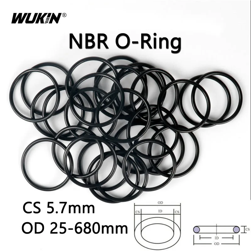 CS 5.7mm OD 25-680mm Black O-Ring NBR Ring Nitrile Rubber Seal Gasket Good Oil & Heat Resistance Round Sealing Washer