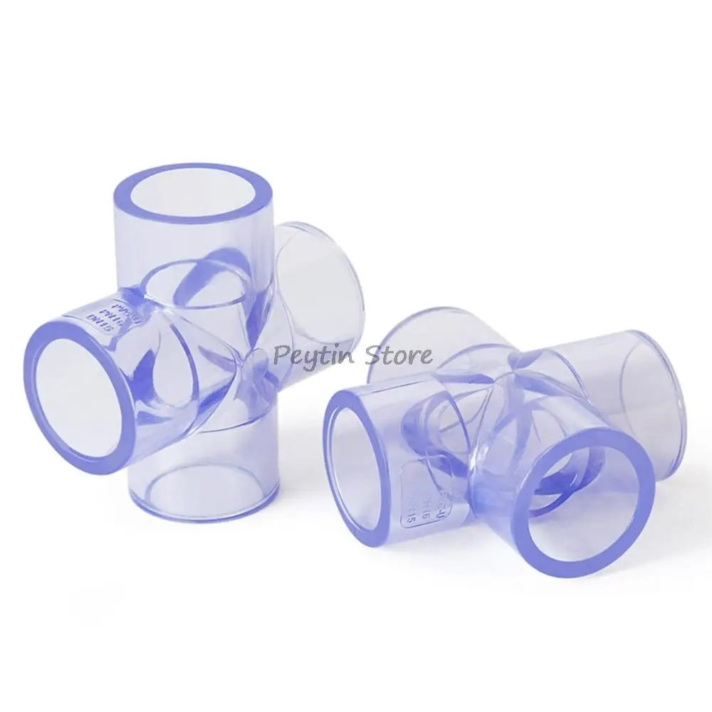 

1Pc Inside Diameter 20/25/32mm PVC Transparent Blue Cross Joint Water Pipe Fittings