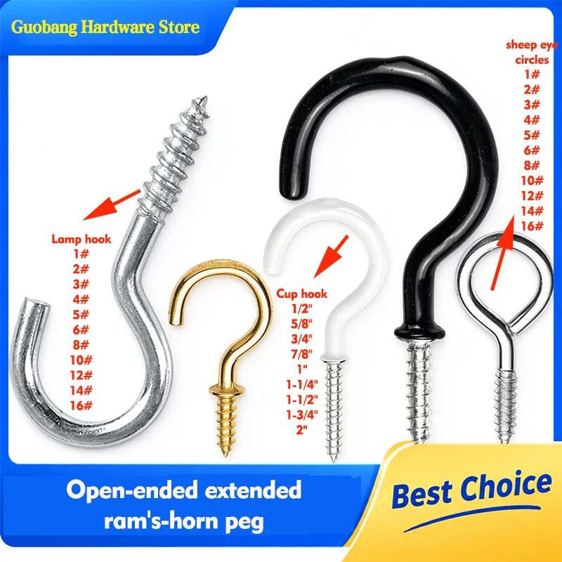 Iron Cup Hooks 1/2-2 Inch Screw Hooks Copper Antique Bronze Black Silver Plastic Coated