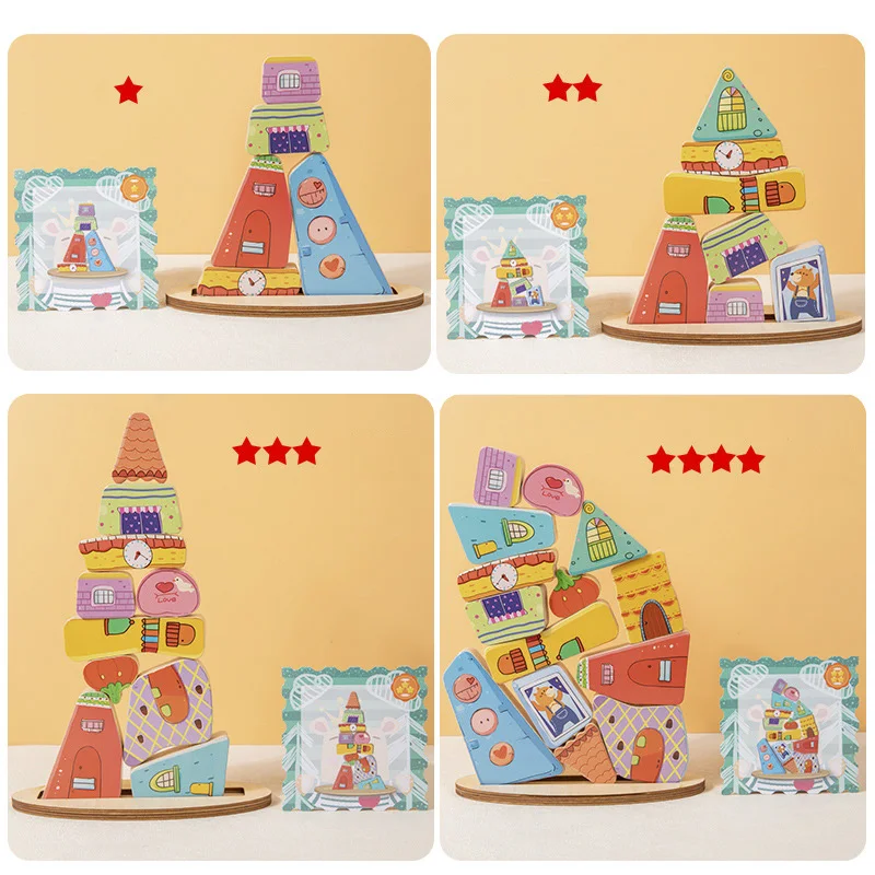Casa de madeira empilhamento bloco jogo forma correspondência quebra-cabeça equilíbrio brinquedo montessori treinamento motor fino brinquedos educativos para crianças