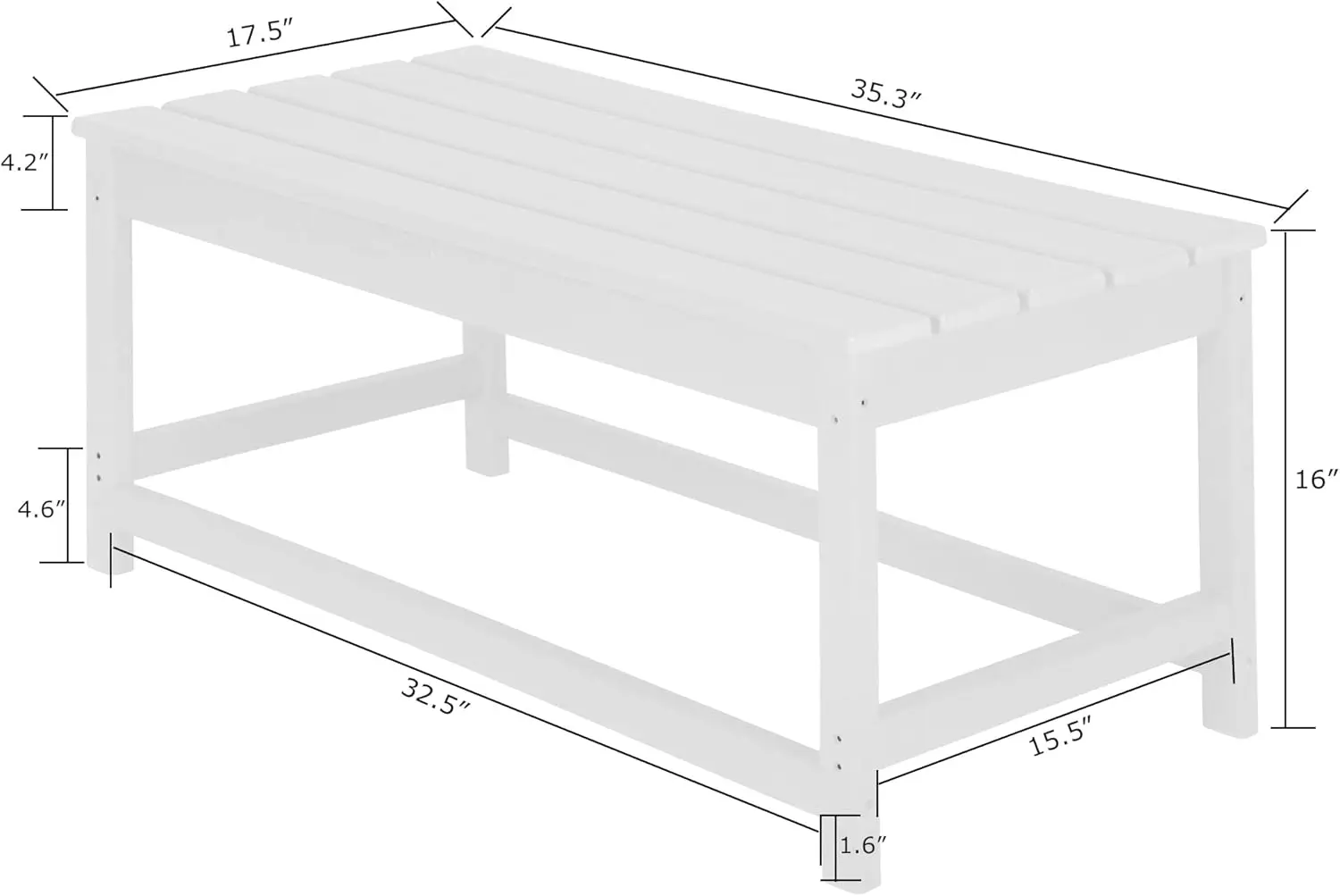 Malibu-Outdoor Adirondack Coffee Table, para todos os climas, madeira poli, Pátio, Jardim, Gramado, Alpendre, Varanda