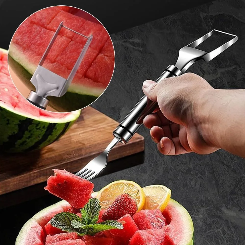 2-In-1 Stainless Steel Fruit Cutter ，2026 New Watermelon Fork Slicer Cutting Tool，Summer Watermelon Cutter Slicer Tool for Home Party Camping Kitchen Gadget (1Pcs)
