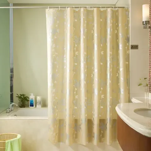 

Shower Curtains 180cm Leaves Printed Champagne PEVA Fabric Bathroom Curtain Water Resistant Modern Style with Hooks Farmhouse