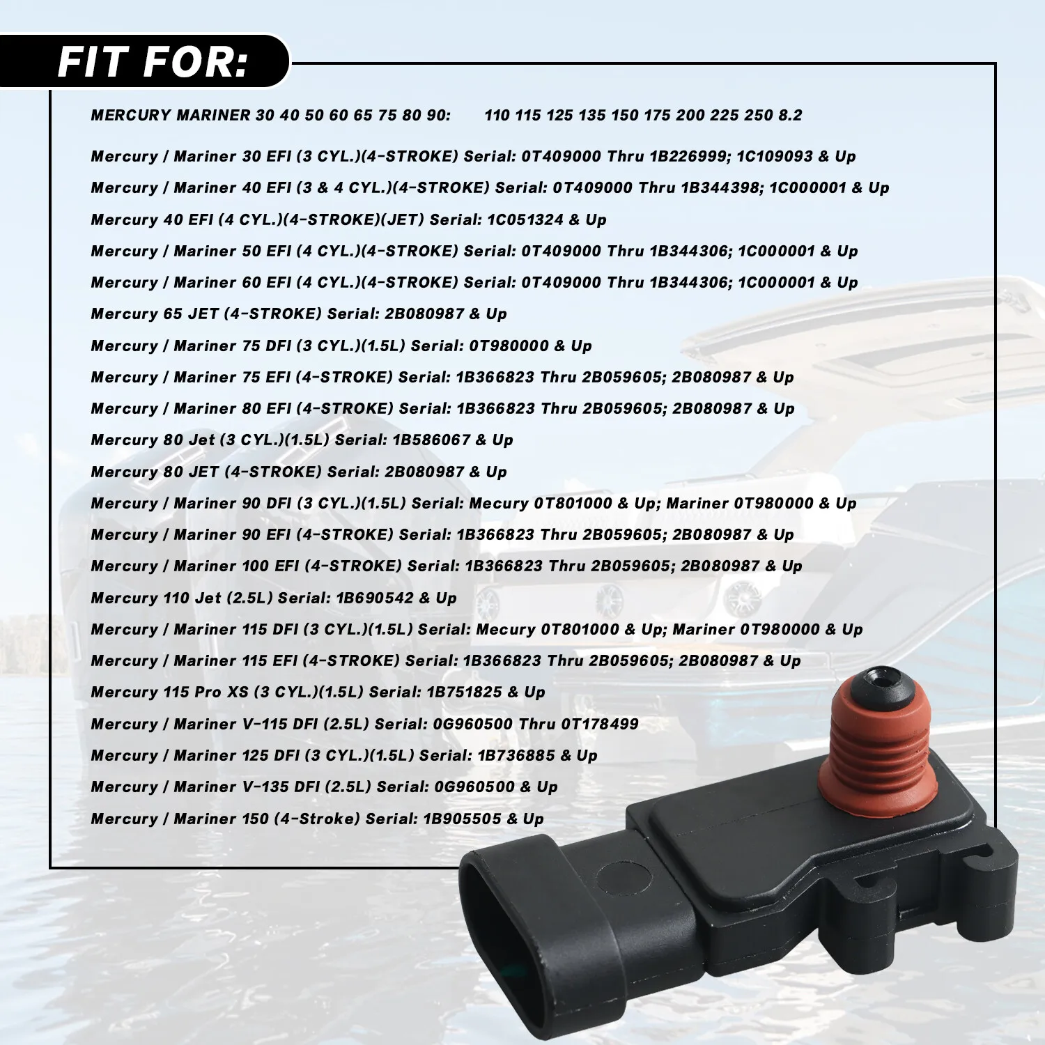 Novo sensor de mapa adequado para motor de popa Mercury Mariner 4 tempos 28074366 854445