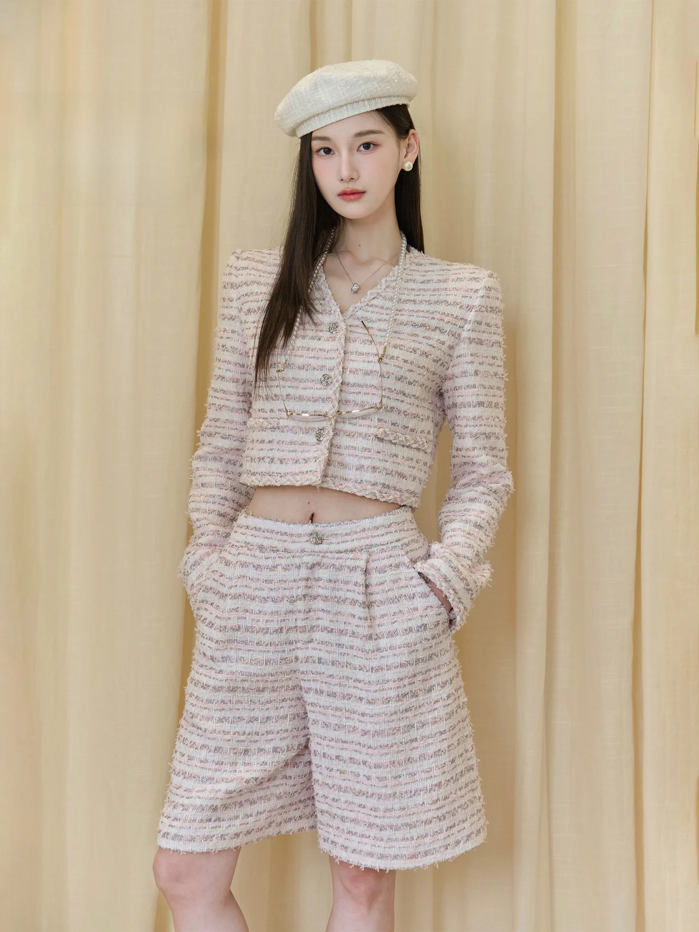 

Комплект ChillCozy Heavyweight SCOP из хлопка с эффектом стекла, с этикеткой Bla Label, весенняя верхняя одежда, шорты, женский модный костюм-двойка