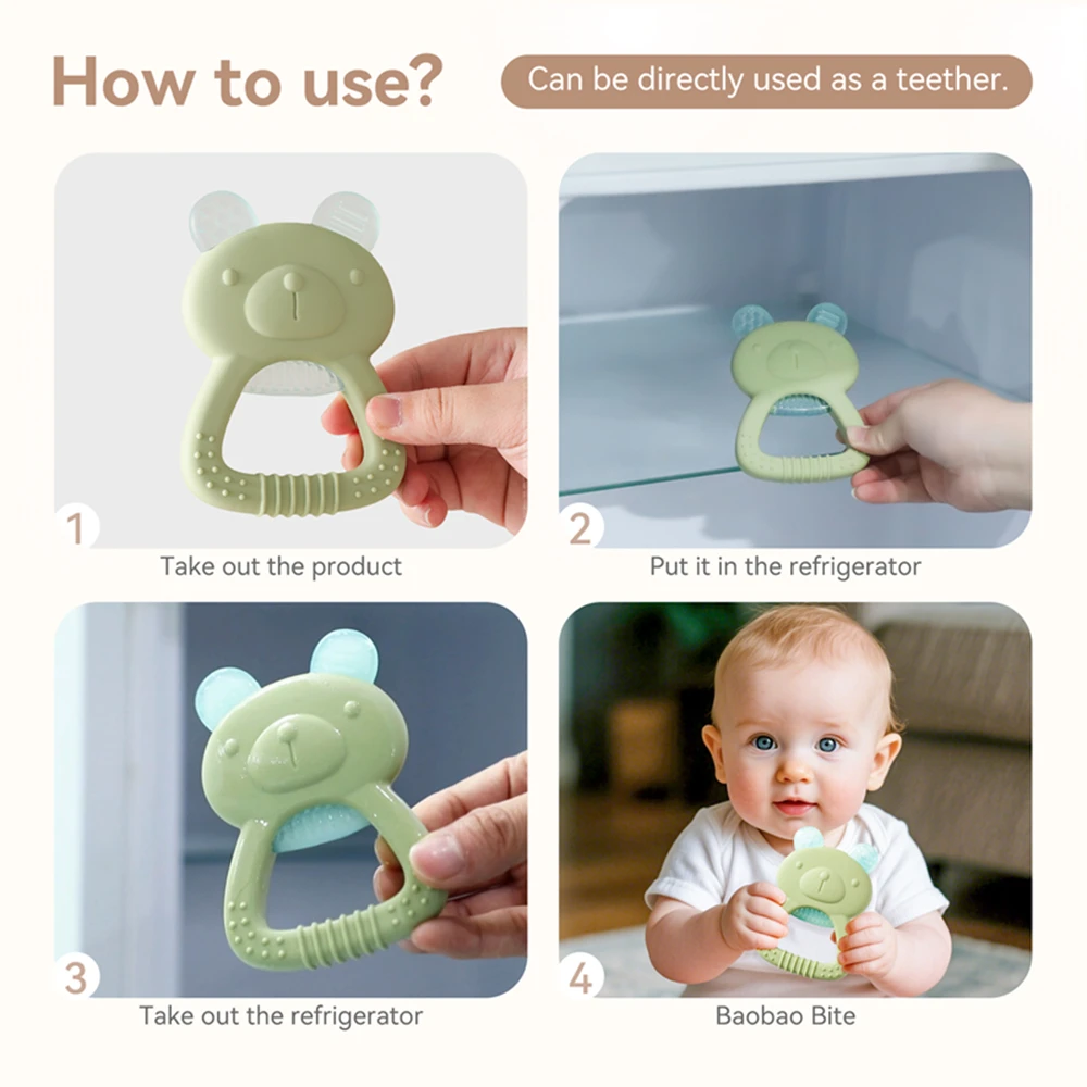 

Summer Baby Toy Teether Toy Silicone Bear Shape Can Pour Water Teething Sooth Toy Kids Sensory Educational Molar Stick Free Gift