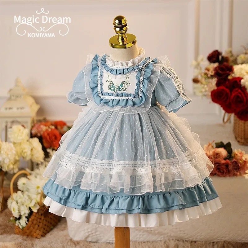 Customized Lolita Design Sweet Christmas Day Kids Princess Ball Gown Kids Birthday Party Vestidos Tiered Short Sleeve Flower Gir