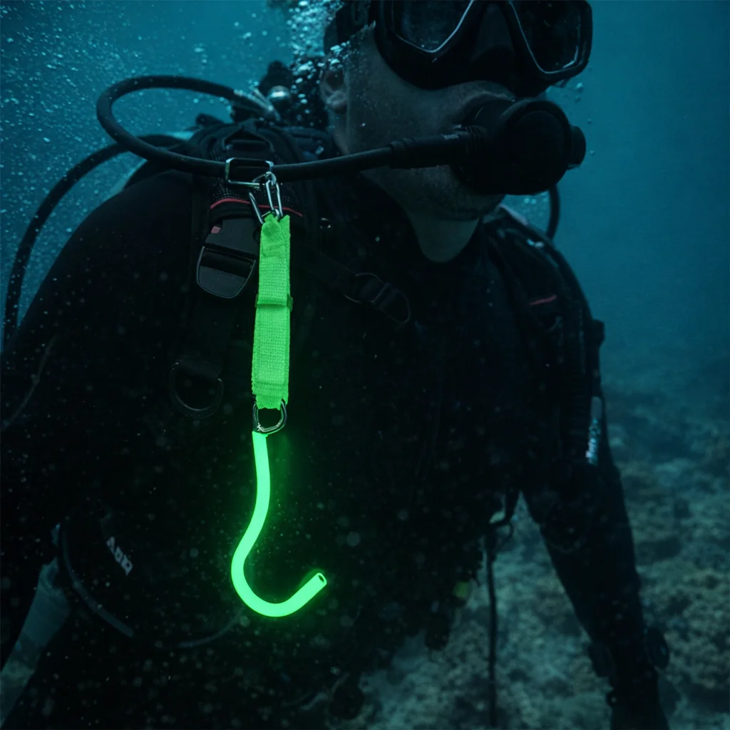 Diving Luminous Single-end Hook 316 Stainless Steel Quick Release Glowing for Webbing Night Diving Reef Buckle