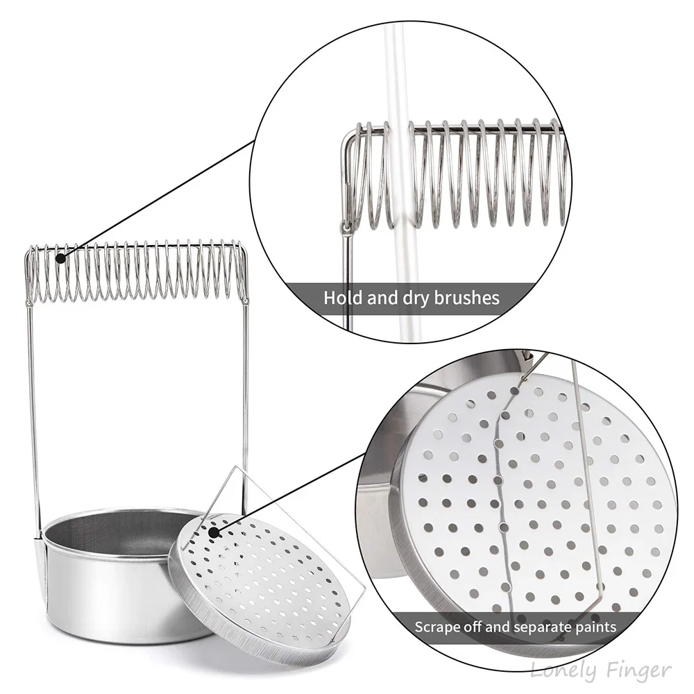 [No Pens]Stainless Steel Brush Washer, Paint Brush Cup, with Wash Tank Filter Screen Holder Spring, to Clean Dry Paint Brushes