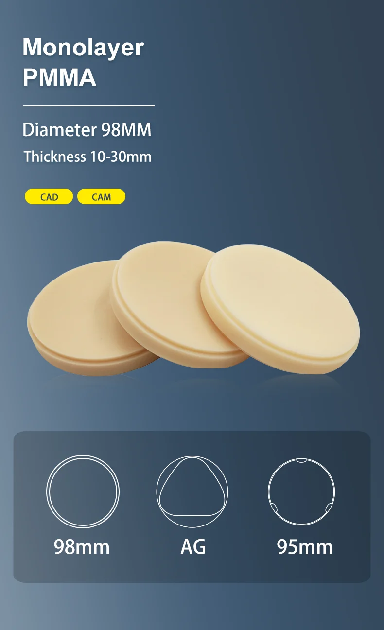 Lodden Dental PMMA Monolayer 98 mm für Dentallabormaterial Preshade Monochrome Harzscheibe CAM/CAD VITA 16 Farben Zahnarztmaterialien – Detail 1