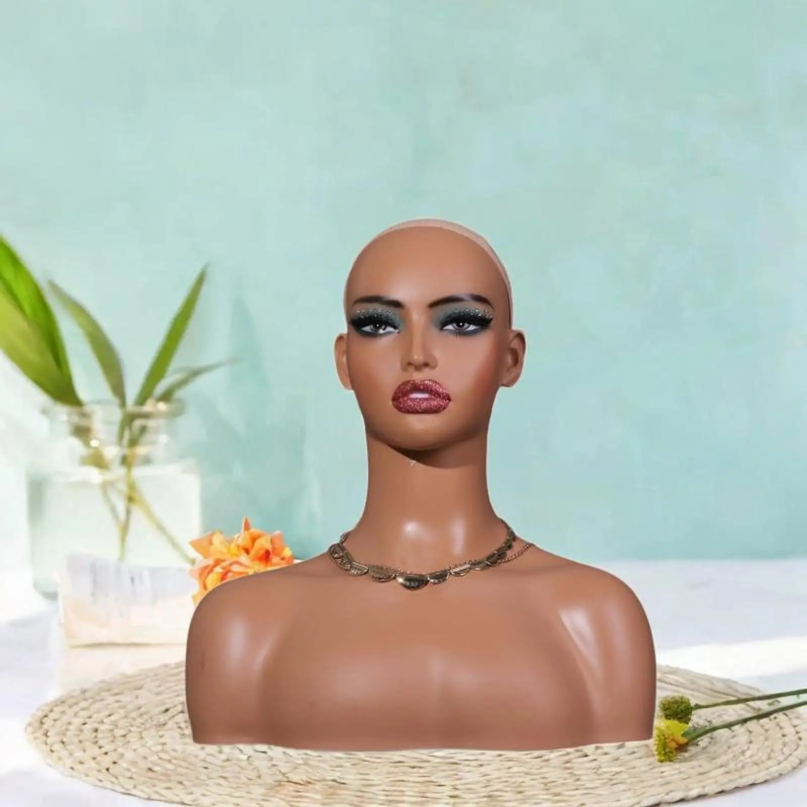 Realistic Mannequin Head Double Shoulder Model Head Stand for Headwear Earrings Wigs Displaying Making Styling Glasses Hats