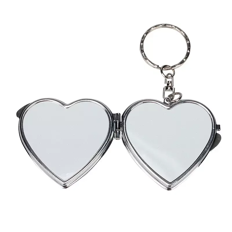 Small Foldable Cosmetic Mirror With Keychain Heat Transfer Print Sublimation Blank Key Chain Mini Metal Makeup Mirror