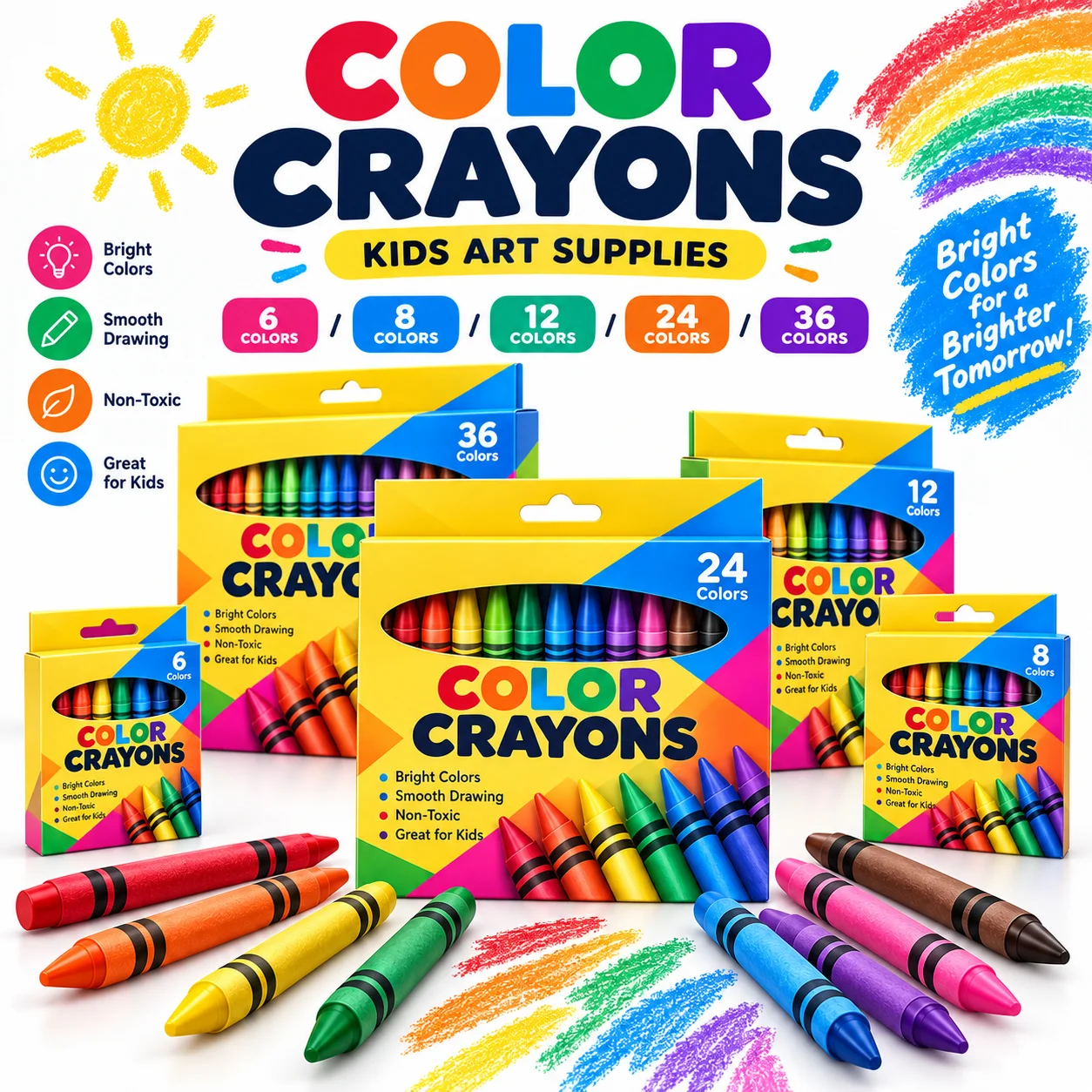 4/6/8/12/24 Colors Wax Crayons Set for Kids Drawing Coloring Non Toxic Crayon Art Supplies School Stationery Gift