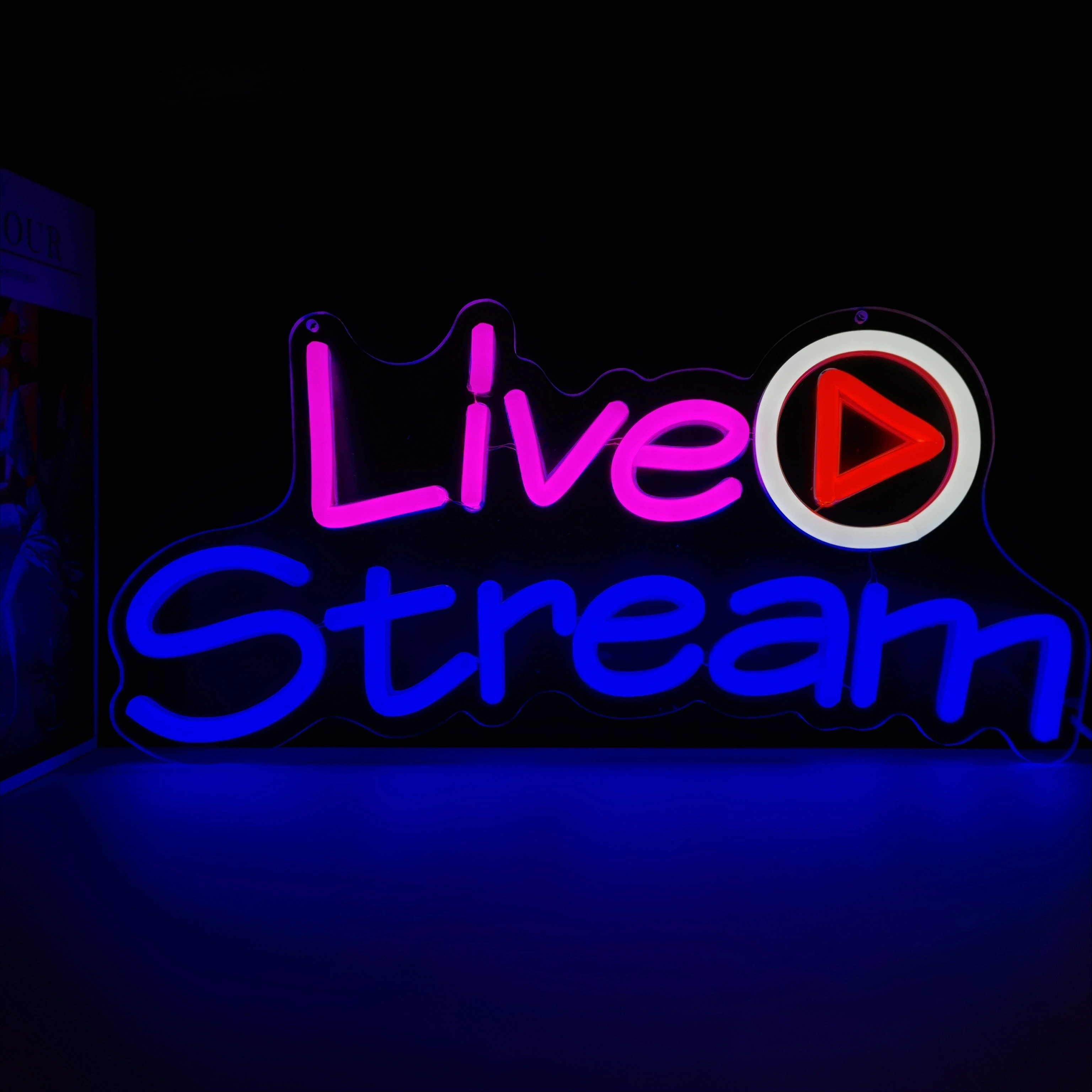 Live Stream Play Button Neon Sign Dimmable LED Neon Light USB for Studio Game Room Youtube Tiktok Creator Bedroom Wall Lamp Gift