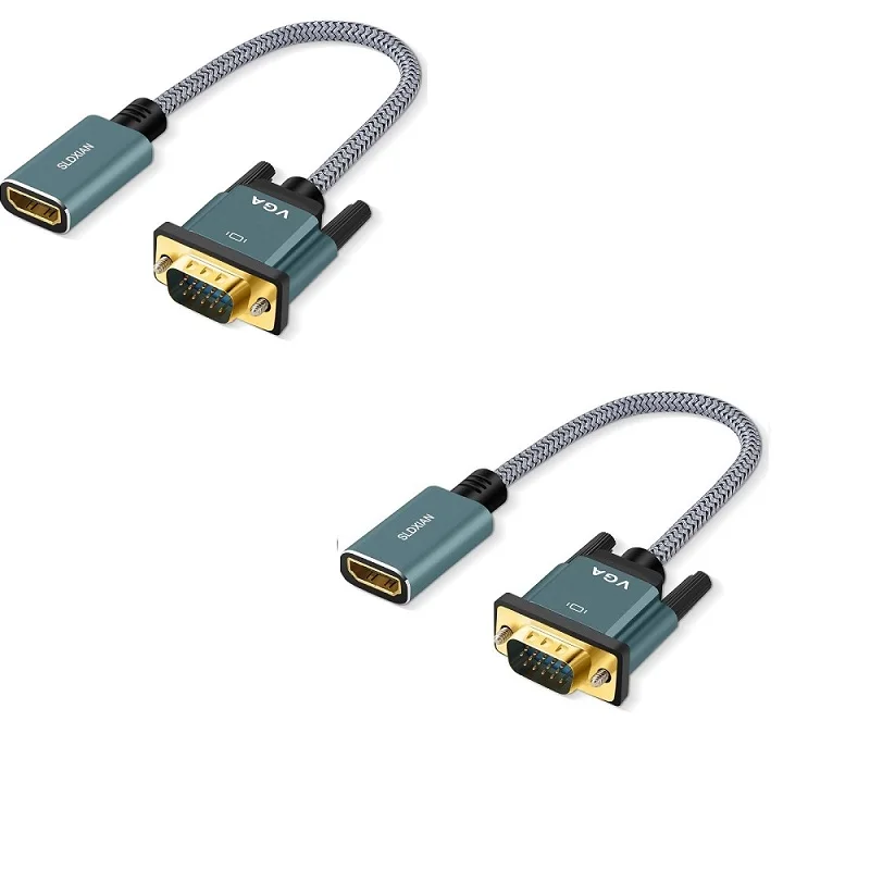 HDMI to VGA, HDMI to VGA adapter (female to male) compatible with monitors, PCs, Xbox, TV sticks, computers, laptops (2 pieces)